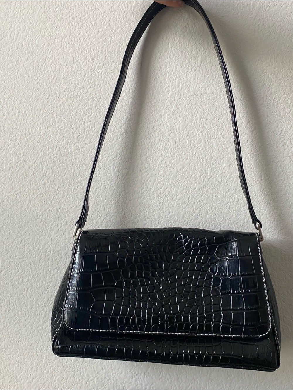 Vintage Liz Claiborne Little Black Croc-Embossed Shoulder Bag